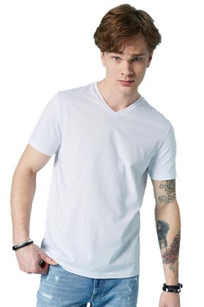 تی شرت سفید مردانه فرم فیت کد 654345080