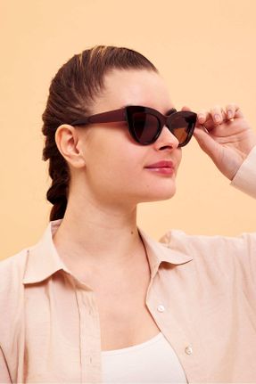 عینک آفتابی قهوه ای زنانه 50 UV400 استخوان مات مستطیل کد 813441930