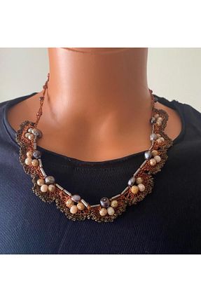 گردنبند جواهر قهوه ای زنانه سنگ طبیعی handmade by sevgi - کد 813538800