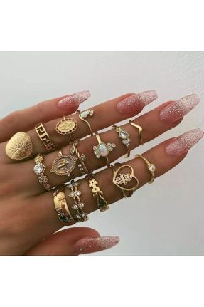انگشتر جواهر طلائی زنانه فلزی کد 813998407