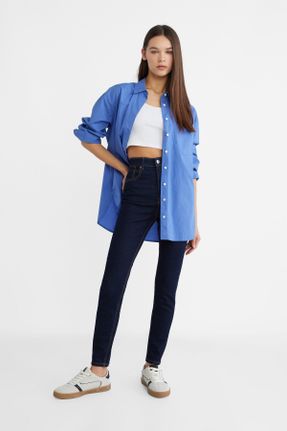 شلوار جین آبی زنانه سوپر فاق بلند پنبه (نخی) استاندارد کد 790150038