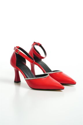 کفش پاشنه بلند کلاسیک قرمز زنانه چرم مصنوعی پاشنه نازک پاشنه کوتاه ( 4 - 1 cm ) کد 814264866