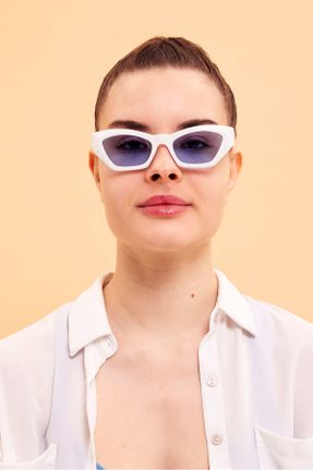 عینک آفتابی آبی زنانه 50 UV400 استخوان مات بیضی کد 812675533