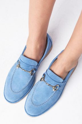 کفش لوفر آبی زنانه چرم طبیعی پاشنه کوتاه ( 4 - 1 cm ) کد 814544648