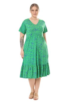 لباس سایز بزرگ سبز زنانه راحت بافت ویسکون کد 814565313