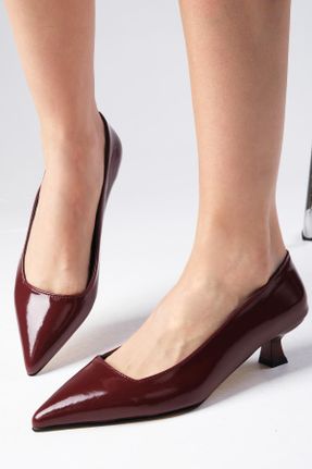 کفش پاشنه بلند کلاسیک زرشکی زنانه چرم لاکی پاشنه ضخیم پاشنه کوتاه ( 4 - 1 cm ) کد 814555695