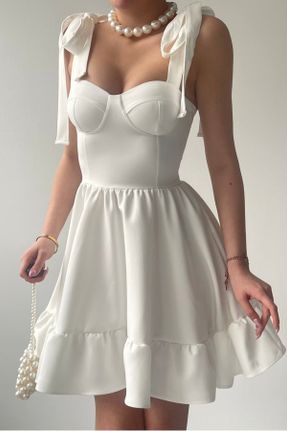 لباس سفید زنانه بافتنی مخلوط پلی استر گلوژ بند دار کد 814360375