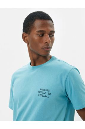 تی شرت آبی مردانه یقه گرد پنبه (نخی) Fitted تکی بیسیک کد 807121926
