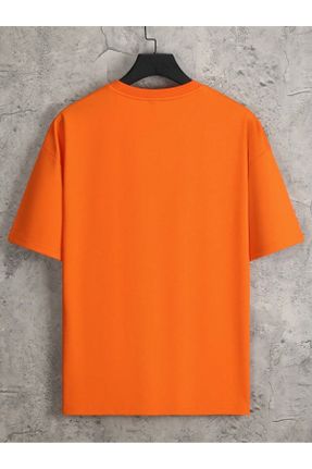 تی شرت نارنجی مردانه اورسایز یقه گرد پنبه (نخی) تکی کد 814611455