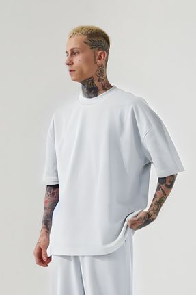 تی شرت سفید مردانه اورسایز یقه گرد پنبه (نخی) تکی کد 814629044