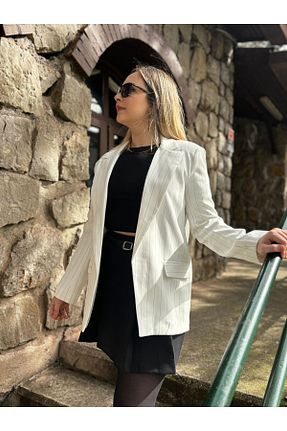 کت بلیزر سفید زنانه پارچه Büşra Yılmaz Boutique - کد 814650013
