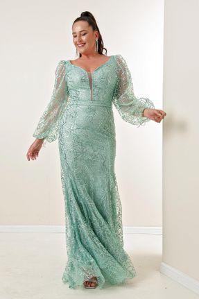لباس مجلسی سایز بزرگ فیروزه ای زنانه یقه هفت پلی استر سایز بزرگ آستین استاندارد کد 760111628