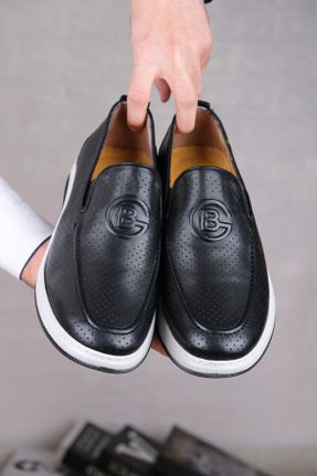 کفش لوفر مشکی مردانه چرم طبیعی پاشنه کوتاه ( 4 - 1 cm ) کد 814500031