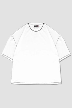 تی شرت سفید زنانه اورسایز یقه گرد کد 695818638
