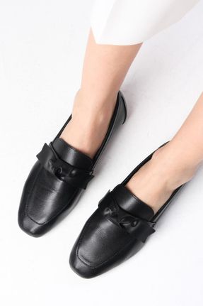 کفش لوفر مشکی زنانه چرم طبیعی پاشنه کوتاه ( 4 - 1 cm ) کد 814543159