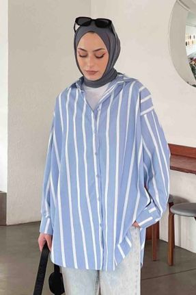 پیراهن اسلامی آبی زنانه رگولار آستین-بلند ویسکون کد 814237554