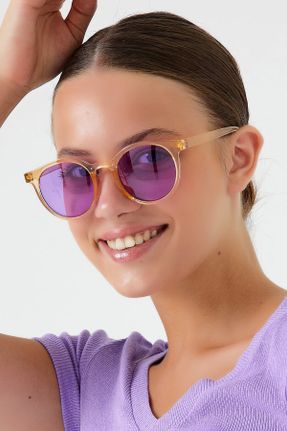 عینک آفتابی بنفش زنانه 46 UV400 استخوان مات گرد کد 745392585
