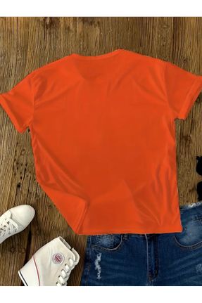 تی شرت نارنجی زنانه راحت یقه گرد کد 814440946