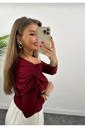 بلوز زرشکی زنانه ساده Butik Beyza - کد 814675699