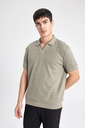 تی شرت خاکی مردانه رگولار یقه پولو پنبه - پلی استر تکی کد 814703528
