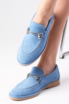 کفش لوفر آبی زنانه چرم طبیعی پاشنه کوتاه ( 4 - 1 cm ) کد 814544648