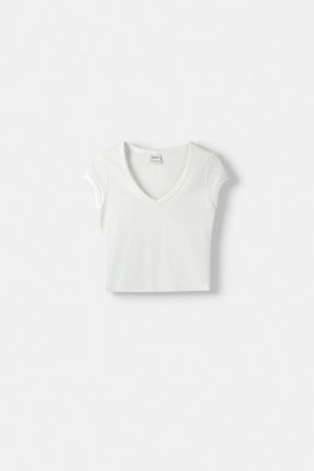 تی شرت بژ زنانه رگولار یقه هفت پنبه (نخی) کد 814300394