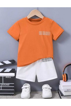 تی شرت نارنجی بچه گانه رگولار یقه گرد پنبه - پلی استر تکی کد 814556413