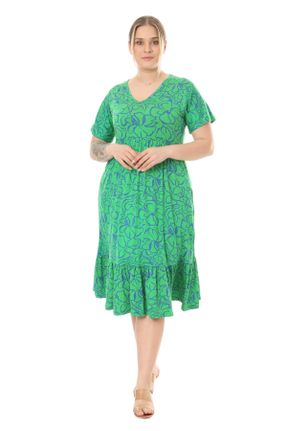 لباس سایز بزرگ سبز زنانه ویسکون راحت بافت کد 814565313