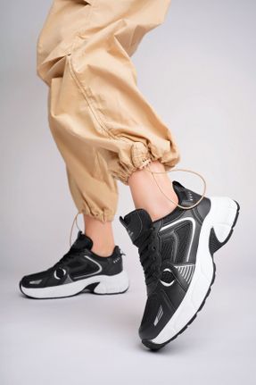 کفش اسنیکر مشکی زنانه بند دار چرم مصنوعی کد 810561754
