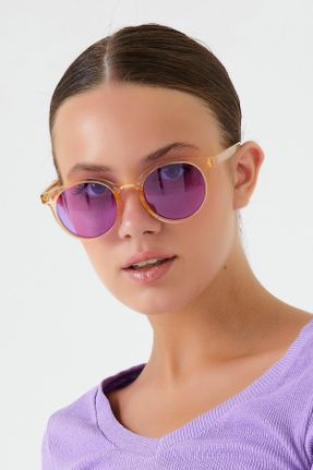 عینک آفتابی بنفش زنانه 46 UV400 استخوان مات گرد کد 745392585