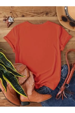 تی شرت نارنجی زنانه راحت یقه گرد کد 814438527