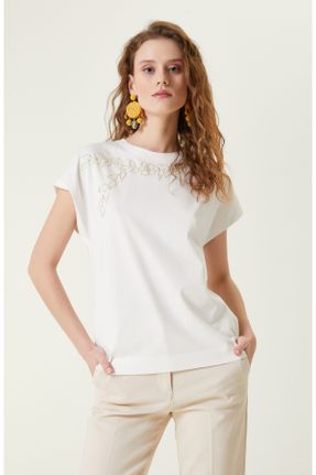 تی شرت سفید زنانه اسلیم فیت یقه گرد کد 814549796