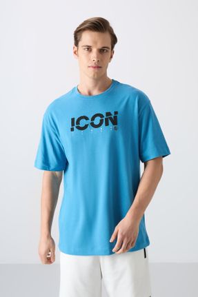 تی شرت آبی مردانه اورسایز یقه گرد پنبه - پلی استر تکی جوان کد 814597609