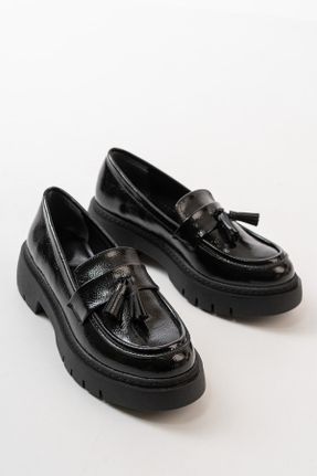 کفش لوفر مشکی زنانه چرم لاکی پاشنه متوسط ( 5 - 9 cm ) کد 814682764