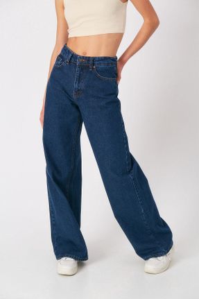 شلوار جین سرمه ای زنانه پاچه راحت سوپر فاق بلند جین کد 814634796