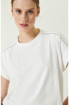 تی شرت سفید زنانه اسلیم فیت یقه گرد کد 807588017