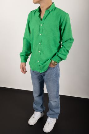 پیراهن سبز مردانه اورسایز یقه پیراهنی پارچه ای کد 812069409