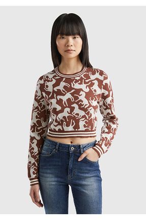 پلیور قهوه ای زنانه طرح دار United Colors of Benetton - کد 814735243