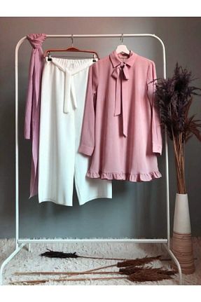 تونیک حجاب صورتی زنانه پلی استر Ruj Moda - کد 41297814