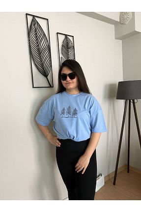 تیشرت آبی زنانه اورسایز woonkey - کد 815022517