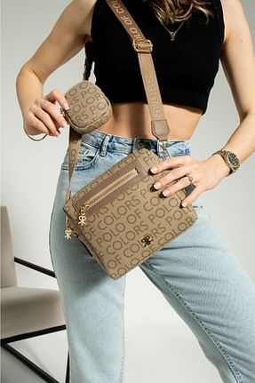 کیف دوشی بژ زنانه چرم مصنوعی Çanta Trend - کد 703353790