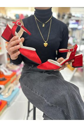 کفش پاشنه بلند کلاسیک قرمز زنانه ساتن BY MAY SHOES - کد 813460985
