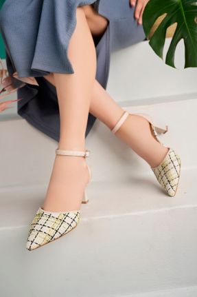 کفش پاشنه بلند کلاسیک بژ زنانه پاشنه ضخیم چرم مصنوعی پاشنه متوسط ( 5 - 9 cm ) کد 815140221