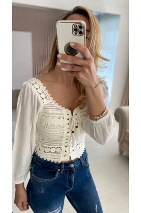 بلوز نباتی زنانه ساده MADAME MELEK - کد 815216671