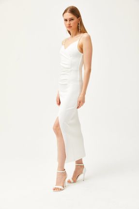 لباس مجلسی سفید زنانه پلی استر یقه هفت رگولار آستین استاندارد بدون آستر کد 814770900