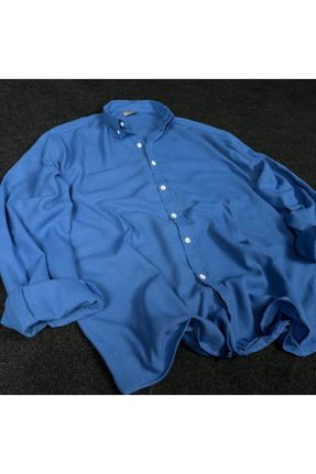 پیراهن آبی مردانه یقه پیراهنی اورسایز پنبه (نخی) کد 744174234