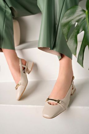 کفش پاشنه بلند کلاسیک بژ زنانه چرم مصنوعی پاشنه ضخیم پاشنه کوتاه ( 4 - 1 cm ) کد 814789076