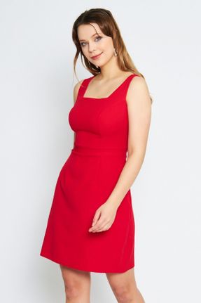 لباس مجلسی قرمز زنانه بافت آویزی یقه مربع آستر دار کد 814868954