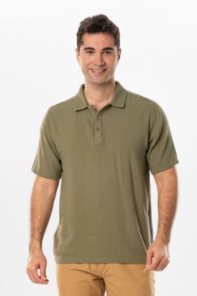 تی شرت خاکی مردانه رگولار یقه پولو پنبه (نخی) بیسیک کد 814905225