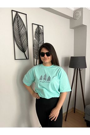 تیشرت سبز زنانه اورسایز woonkey - کد 814944018